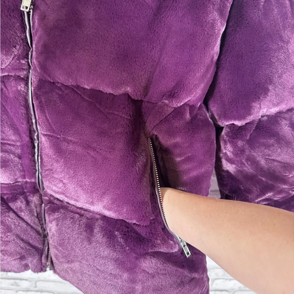 Topman Velvet Plush Puffer Zip Up Jacket in Purple
